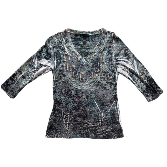 INC international Y2k Fairy grunge long sleeves V-neck all over printed tissue T - Picture 3 of 7